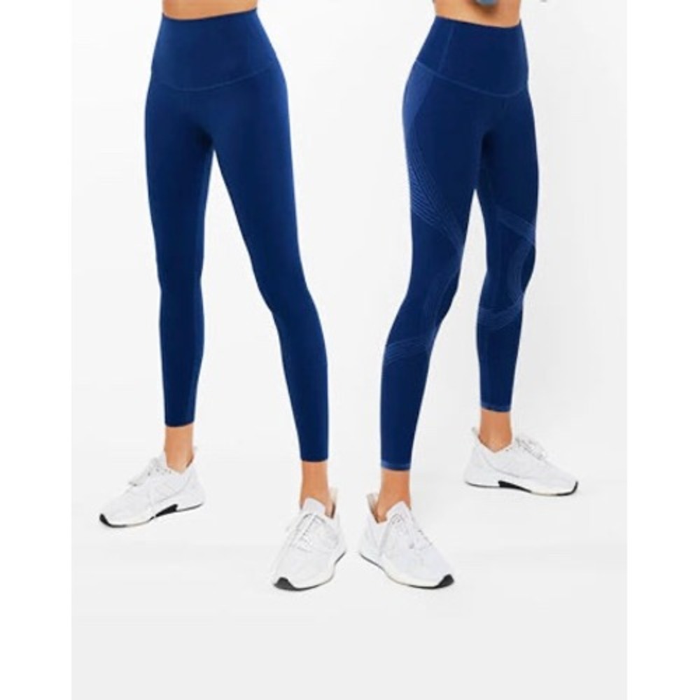 Fanka Body Sculpt High Waisted Compression Leggings Navy Blue Pockets Size S 23"